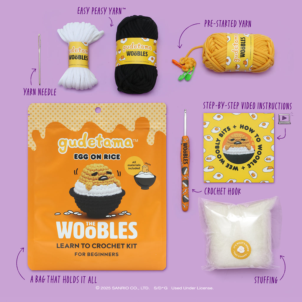 Gudetama™ Egg on Rice Crochet Kit for Beginners | The Woobles - Image 3